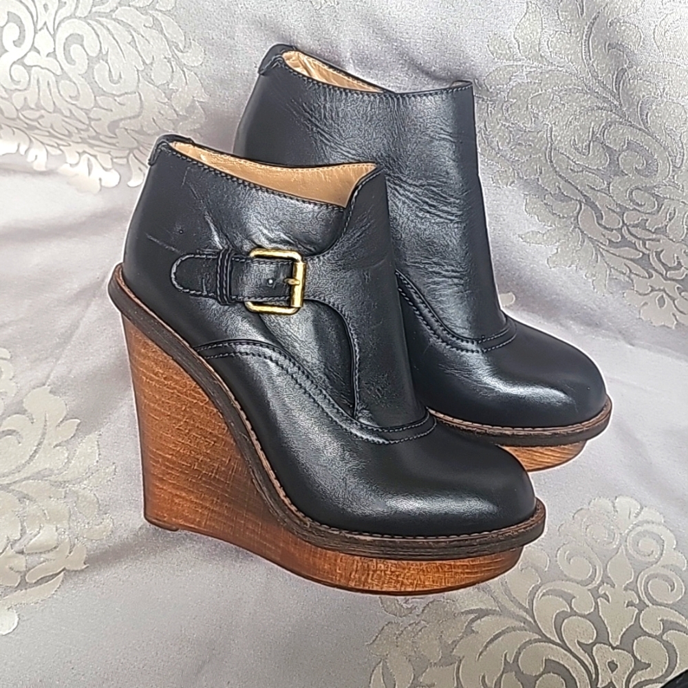 Chloé Leather Platform Wedge Booties 37.5